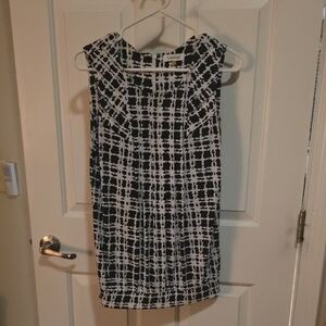 Calvin Klein Black and White Checkered Blouse Pleated Front